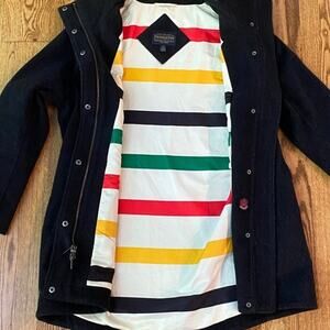 Pendleton Black Trench Coat with Striped Lining